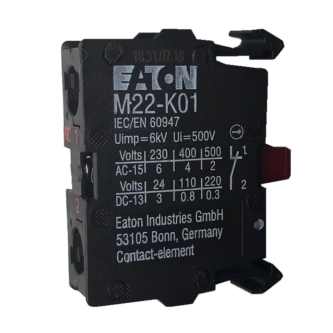 EATON CONTACT BLOCK 1 X N/C SCREW TERM