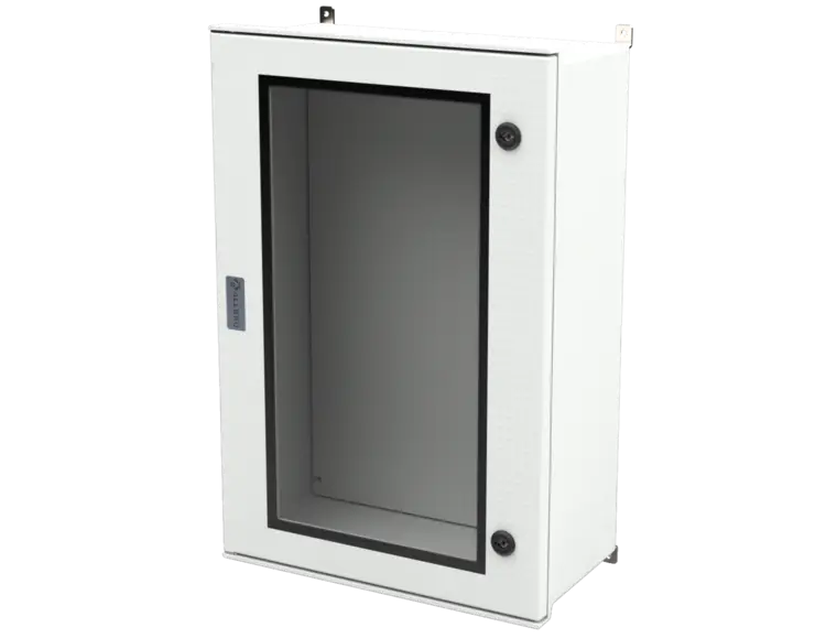ALLBROX 6.5-P WITH CLEAR DOOR ABOVE BOXES INCLUDE: SMC DEVICE PLATE, S/S HINGES, WALL BRACKETS, LOCKING MECHANISM & PANEL KEY