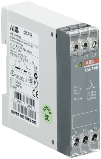 ABB CM-PVE Phase monitoring relay 1n/o, L1,2,3-N=185-265VAC 1SVR550870R9400