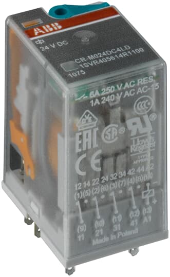 ABB CR-M024DC3 Pluggable interface relay 3c/o, A1-A2=24VDC, 250V/10A 1SVR405612R1100