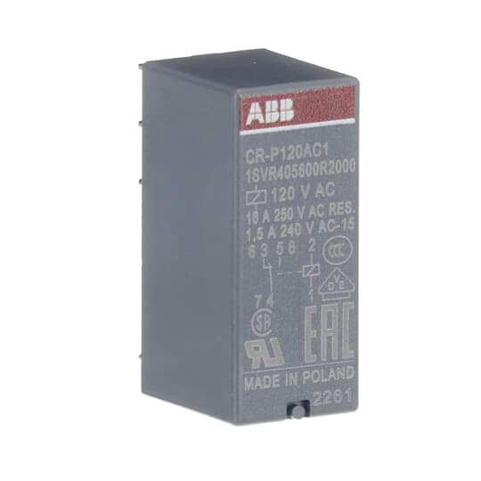 ABB CR-P120AC1 Pluggable interface relay 1c/o, A1-A2=120VAC, 250V/16A 1SVR405600R2000