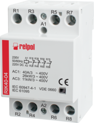 RELPOL S.A Installation contactors, RIK40-40-24, control coil voltage 24 V AC/DC,  four-pole, mounting on 35 mm rail