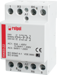 RELPOL S.A Installation contactors, RIK63-22-24, control coil voltage  24 V AC/DC,  four-pole,mounting on 35 mm rail