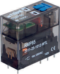 RELPOL S.A Miniature relays RMP85-2011-25-1012-WT, 1 CO. Contact material: AgNi. Voltage coil 12 V DC . Rated load AC1  16 A / 250 V AC. Mounting: for plug-in sockets. Cover protection category IP 40.