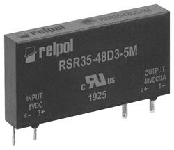 RELPOL S.A Single-phase sold state relays, miniature RSR35-48D3-12M, zero-crossing or random-on switching, load voltage 48 V AC, control input DC 12 V, rated load DC1 - 3 A/48 V DC.