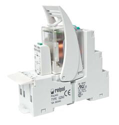 RELPOL S.A Interface relays PIR4-012AC-00LV, 4 CO. Contact material: AgNi. Voltage coil 12 V AC. Rated load AC1  7 A / 230 V AC. Mounting: mounting on 35 mm rail. Cover protection category IP 20.