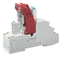 RELPOL S.A Push-in interface relay set: relay R4N (contacts 4 CO, AgNi, rated load 6 A, coil voltage 230 V AC 50/60 Hz), socket GZP4 (grey, Push-in), module M93G (version LV), clip GZP4-0400