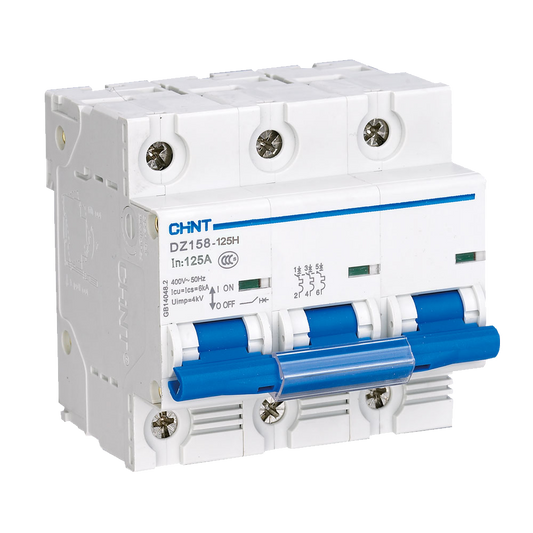 Chint 10kA 3P 125A Circuit Breaker C-Curve AC/DC DZ158H-3P-C125-10