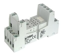RELPOL S.A Socket for relays: R3N. Grey colour.  Screw terminals. Max. tightening moment for the terminal: 0,7 Nm. 35 mm rail mount acc. to PN-EN 60715 or on panel mounting 76,3 x 27 x 42,5(80) mm. Three poles. Rated load 10 A, 300 V AC