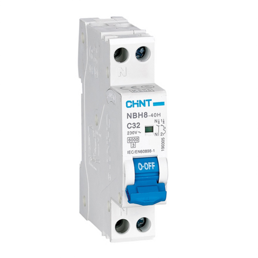Chint 4.5kA 1P+N 20A Compact Circuit Breaker C-Curve NBH8-40-1P+N-C20