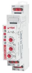 RELPOL S.A Single-function time relays with independently controled times T1 and T2. Time function SD - Star-Delta start-up; 10 time ranges. Cadmium - free contacts 2 CO. Rated input voltage UNI 12...240VAC/DC 50/60 Hz