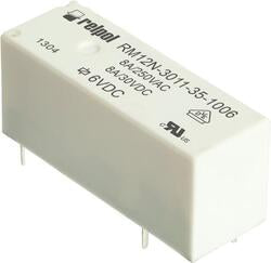 RELPOL S.A Miniature relays RM12N-2011-35-1018, 1 CO. Contact material: AgNi. Voltage coil 18 V DC. Rated load AC1  8 A / 250 V AC. Mounting: for PCB. Cover protection category IP 67.
