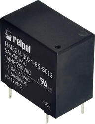 RELPOL S.A Miniature relays RM12N-3021-35-1005, 1 NO. Contact material: AgSnO2. Voltage coil 5 V DC. Rated load AC1  10 A / 250 V AC. Mounting: for PCB. Cover protection category IP 67.