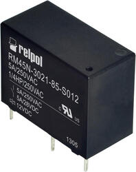 RELPOL S.A Miniature relays RM45N-3011-85-1024, 1 CO. Contact material: AgSnO2. Voltage coil 24 V DC. Rated load AC1  5 A / 250 V AC. Mounting: for PCB. Cover protection category IP 67.