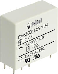 RELPOL S.A Miniature relays RM83-3021-25-1060, 1 NO. Contact material: AgSnO2. Voltage coil 60 V  DC. Rated load AC1  16 A / 250 V AC. Mounting: for PCB and sockets. Cover protection category IP 40.