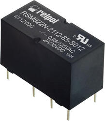 RELPOL S.A Signal relays RSM822-6112-85-S024, 2 CO. Contact material: AgNi/Au flash gold plating. Voltage coil 24 V DC. Rated load AC1  1 A / 120 V AC. Mounting: for PCB. Cover protection category IP 67.