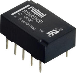 RELPOL S.A Signal relays RSM850B-6112-85-1003, 2 CO. Contact material: AgPd/Au flash gold plating. Voltage coil 3 V DC. Rated load AC1  0,5 A / 125 V AC. Mounting: for PCB. Cover protection category IP 67.