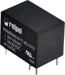 RELPOL S.A Signal relays RSM954N-0111-85-1005, 1 CO. Contact material: Ag/Au flash gold plating. Voltage coil 5 V DC. Rated load AC1  3 A / 125 V AC. Mounting: for PCB. Cover protection category IP 67.