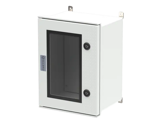 ALLBROX 3 WITH CLEAR DOOR PC ABOVE BOXES INCLUDE: SMC DEVICE PLATE, S/S HINGES, WALL BRACKETS, LOCKING MECHANISM & PANEL KEY