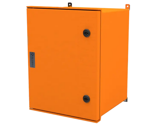 ALLBROX 4 DEEP ORANGE WITH SMC DEVICE PLATE ABOVE BOXES INCLUDE: SMC DEVICE PLATE, S/S HINGES, WALL BRACKETS, LOCKING MECHANISM & PANEL  KEY