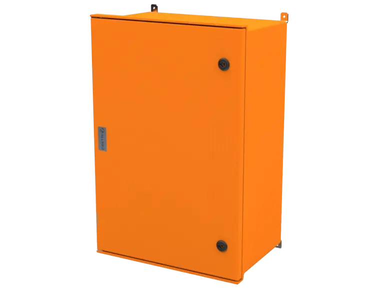 ALLBROX 6 DEEP ORANGE WITH SMC DEVICE PLATE ABOVE BOXES INCLUDE: SMC DEVICE PLATE, S/S HINGES, WALL BRACKETS, LOCKING MECHANISM & PANEL  KEY