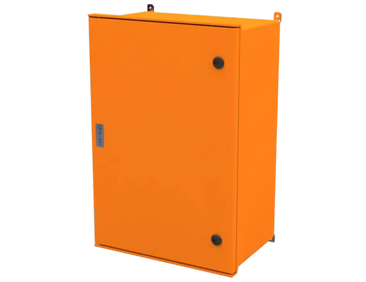 ALLBROX 6 DEEP ORANGE WITH SMC DEVICE PLATE ABOVE BOXES INCLUDE: SMC DEVICE PLATE, S/S HINGES, WALL BRACKETS, LOCKING MECHANISM & PANEL  KEY