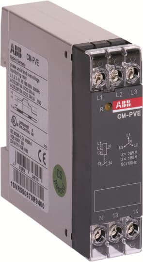 ABB CM-PVE Phase monitoring relay 1n/o, L1,2,3=320-460VAC 1SVR550871R9500