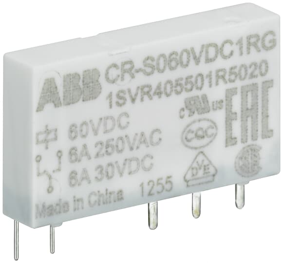 ABB CR-S012VDC1R Pluggable interface relay 1c/o, A1-A2=12VDC, Output=6A/250VAC 1SVR405501R2010