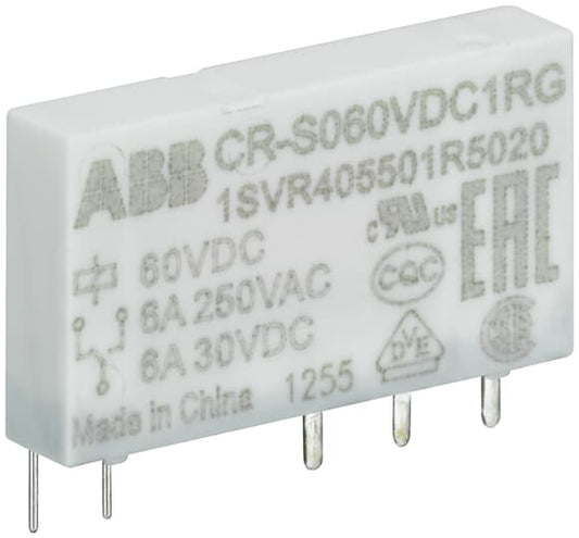ABB CR-S024VDC1RG Pluggable interface relay 1c/o, A1-A2=24VDC, Output=6A/250VAC 1SVR405501R3020