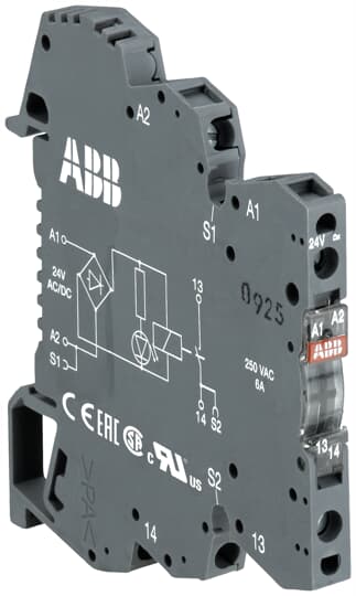 ABB RB121-24VDC Interface relay R600 1c/o,A1-A2=24VDC,5-250VAC/60mA-6A 1SNA645071R0000