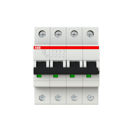 ABB S204-C25 Miniature Circuit Breaker - 4P - C - 25 A 2CDS254001R0254