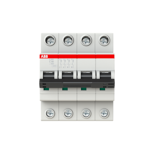 ABB S204-C80 Miniature Circuit Breaker - 4P - C - 80 A 2CDS254001R0804