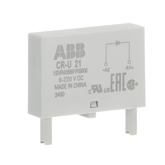 ABB CR-U 21 Pluggable module polarity protection, 6-220VDC,A1+, A2- 1SVR405661R0000