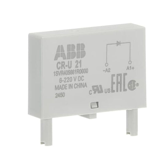 ABB CR-U 21 Pluggable module polarity protection, 6-220VDC,A1+, A2- 1SVR405661R0000