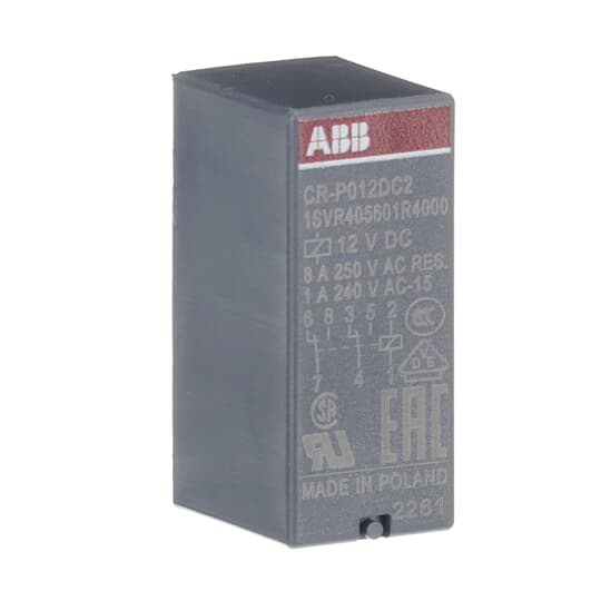 ABB CR-P012DC2 Pluggable interface relay 2c/o, A1-A2=12VDC, 250V/8A 1SVR405601R4000
