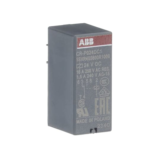 ABB CR-P024DC1 Pluggable interface relay 1c/o, A1-A2=24VDC, 250V/16A 1SVR405600R1000