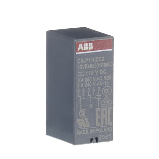 ABB CR-P110DC2 Pluggable interface relay 2c/o, A1-A2=110VDC, 250V/8A 1SVR405601R8000