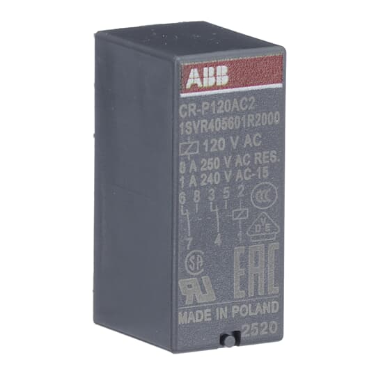ABB CR-P120AC2 Pluggable interface relay 2c/o, A1-A2=120VAC, 250V/8A 1SVR405601R2000