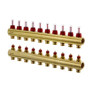 Danfoss Manifold FHF-F, Brass, Number of heating manifold connections [loops] [Max]: 10, 6 bar
