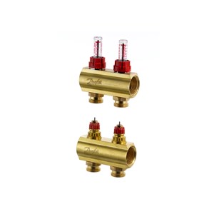 Danfoss Manifold FHF-F, Brass, Number of heating manifold connections [loops] [Max]: 2, 6 bar