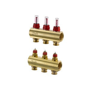 Danfoss Manifold FHF-F, Brass, Number of heating manifold connections [loops] [Max]: 3, 6 bar