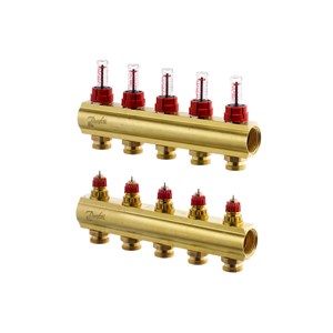 Danfoss Manifold FHF-F, Brass, Number of heating manifold connections [loops] [Max]: 5, 6 bar