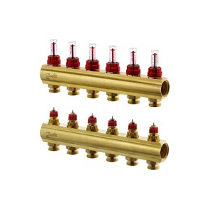 Danfoss Manifold FHF-F, Brass, Number of heating manifold connections [loops] [Max]: 6, 6 bar