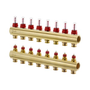 Danfoss Manifold FHF-F, Brass, Number of heating manifold connections [loops] [Max]: 8, 6 bar