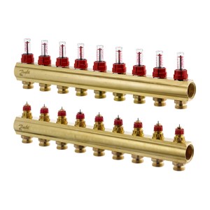 Danfoss Manifold FHF-F, Brass, Number of heating manifold connections [loops] [Max]: 9, 6 bar